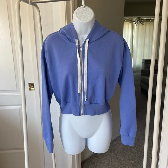 Forever21 purple blue cropped zip up hoodie preowned size small - Picture 1 of 7